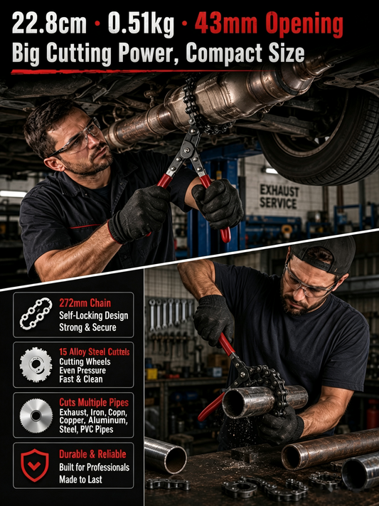 Exhaust Pipe Cutter, Portable Burr-Free Cutting Tool for Auto Exhaust & Catalytic Converter