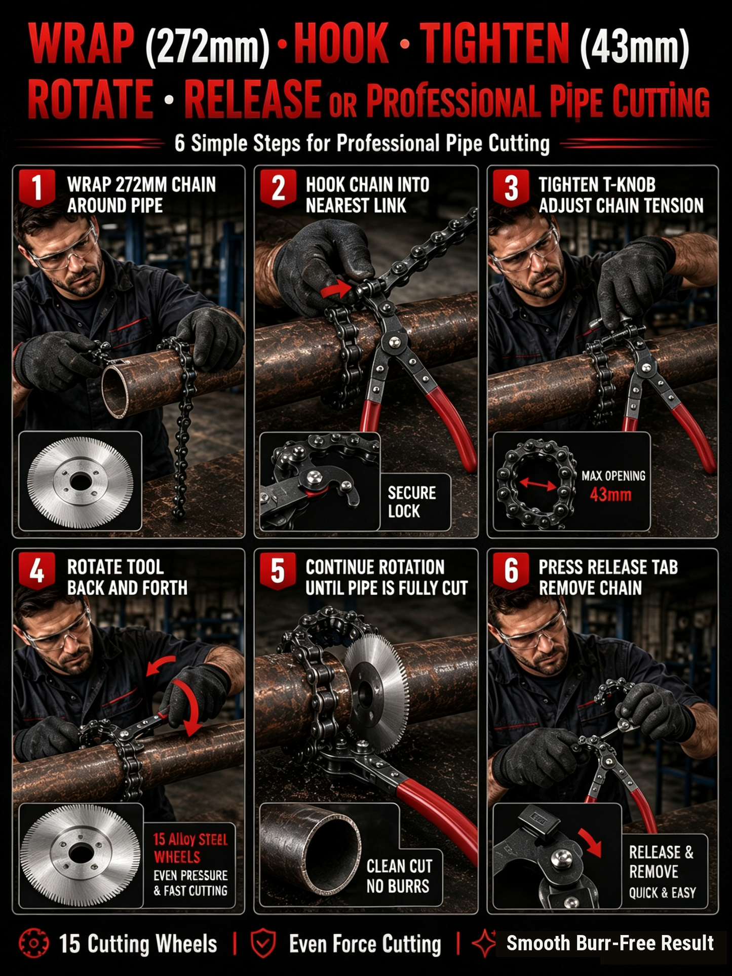 Exhaust Pipe Cutter, Portable Burr-Free Cutting Tool for Auto Exhaust & Catalytic Converter