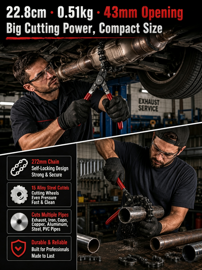 Exhaust Pipe Cutter, Portable Burr-Free Cutting Tool for Auto Exhaust & Catalytic Converter