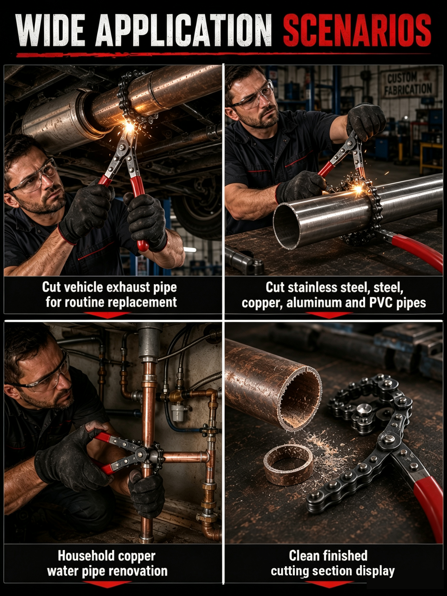Exhaust Pipe Cutter, Portable Burr-Free Cutting Tool for Auto Exhaust & Catalytic Converter