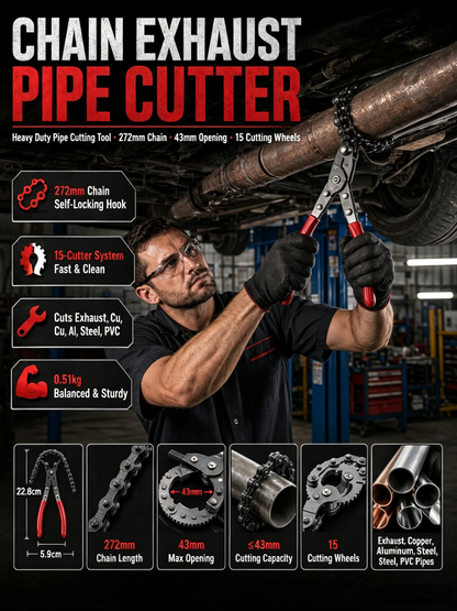 Exhaust Pipe Cutter, Portable Burr-Free Cutting Tool for Auto Exhaust & Catalytic Converter