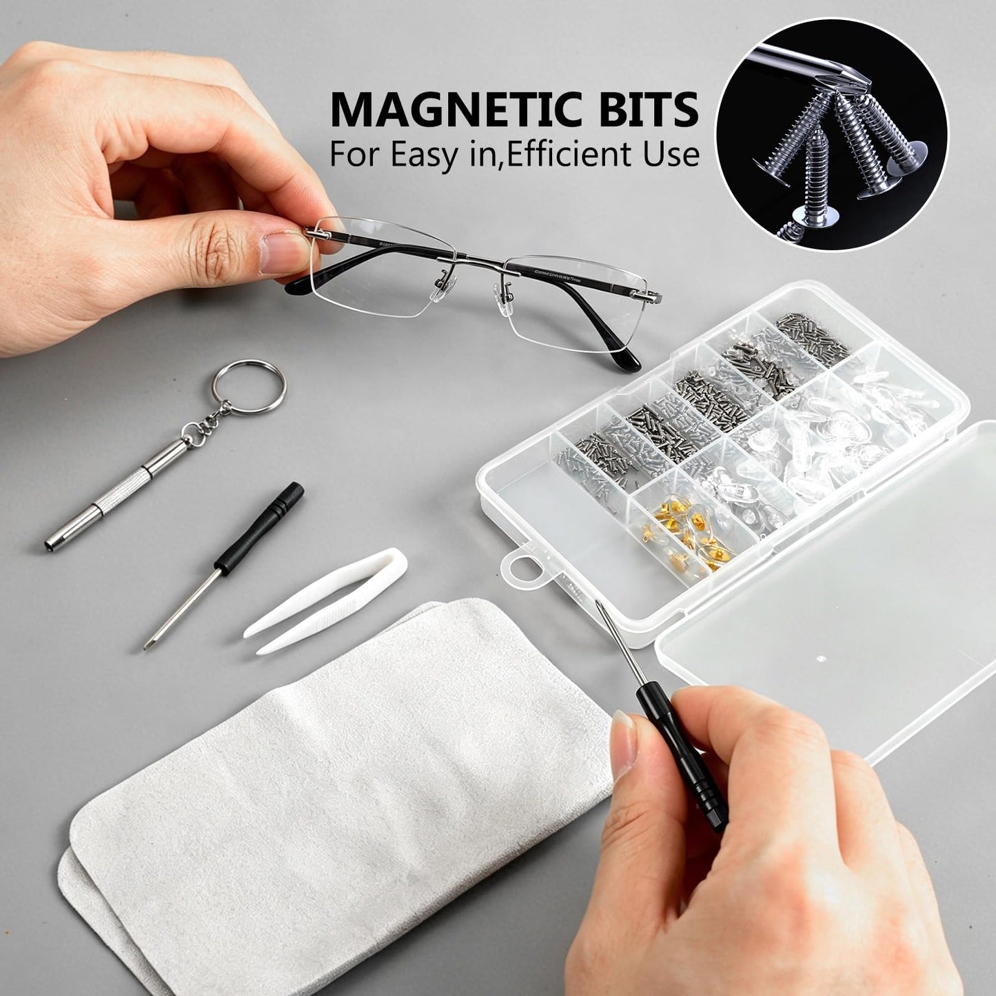 Complete Eyeglass Repair Kit with Anti-Slip Silicone Nose Pads