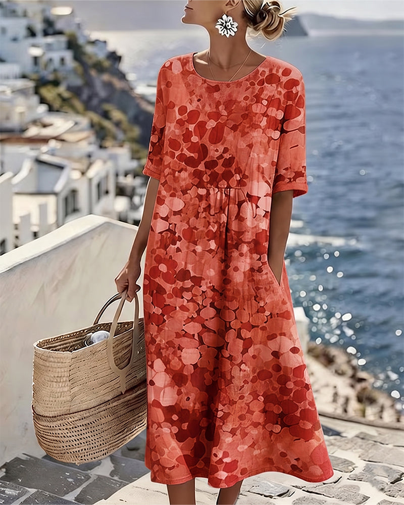 Watercolor Floral Midi Dress | Summer Beach Loose Pocket Dress