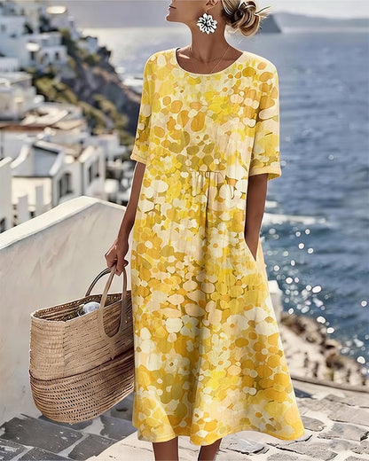 Watercolor Floral Midi Dress | Summer Beach Loose Pocket Dress