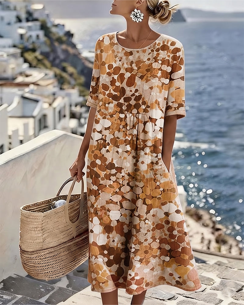 Watercolor Floral Midi Dress | Summer Beach Loose Pocket Dress